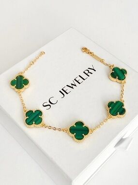 RESTOCK🔥Malachite Clover Double Sided 14K Gold Plated Lightweight